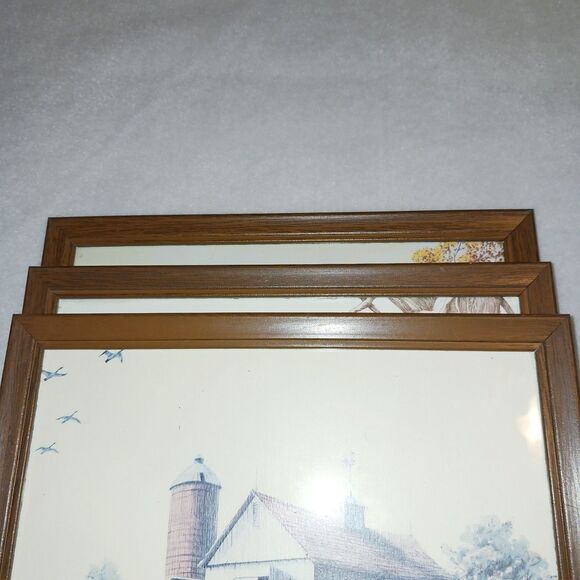 Vintage Framed Art Farm Landscape Lot Of 3 Barn Prints - Picture 8 of 9